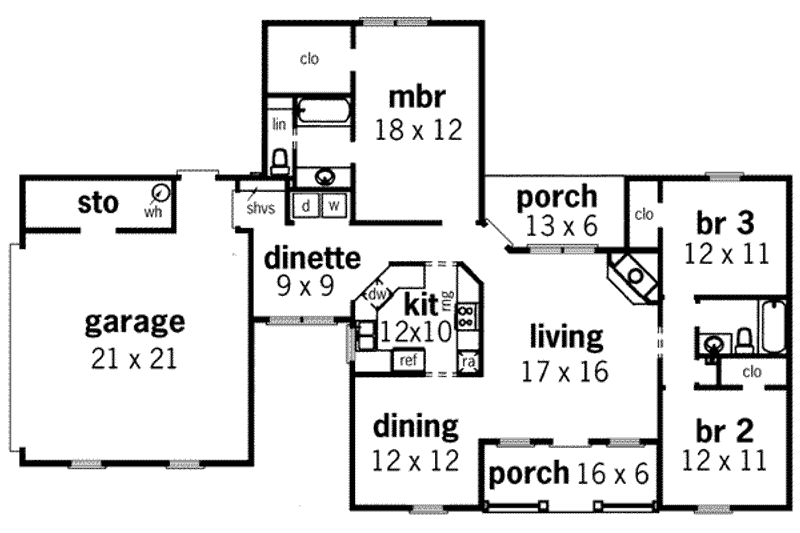 Home Plan - Floor Plan - Main Floor for European House Plan #45-110 - 3 bed, 2 bath