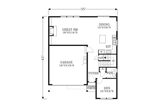 Floor Plan - Main Floor for Craftsman House Plan #53-469 - 3 bed, 2.5 bath