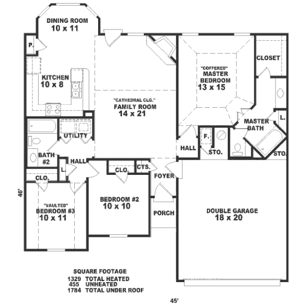 European Style House Plan - 3 Beds 2 Baths 1329 Sq/Ft Plan #81-181 ...