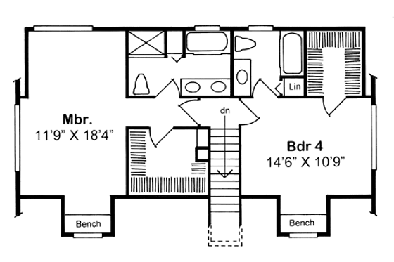 Floor Plan - Upper Floor for Colonial House Plan #312-588 - 4 bed, 3 bath