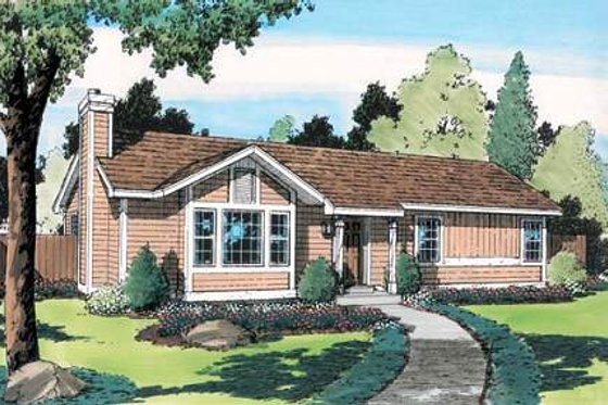 Exterior - Front Elevation for Ranch House Plan #312-361 - 3 bed, 2 bath