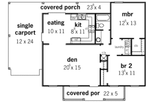 Floor Plan - Main Floor for Traditional House Plan #16-241 - 2 bed, 2 bath