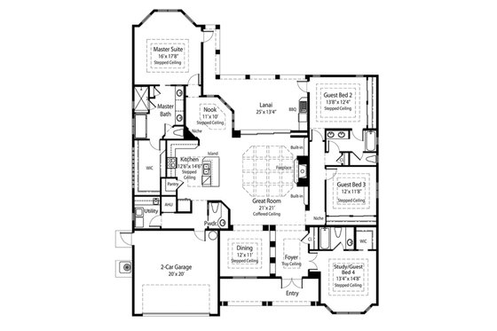 Floor Plan - Main Floor for Mediterranean House Plan #938-88 - 3 bed, 3.5 bath