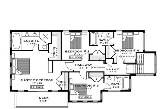 Floor Plan - Upper Floor for Mediterranean House Plan #1101-31 - 4 bed, 3.5 bath