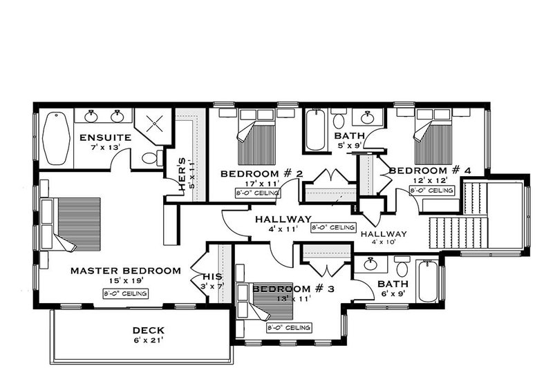 House Plan Design - Floor Plan - Upper Floor for Mediterranean House Plan #1101-31 - 4 bed, 3.5 bath