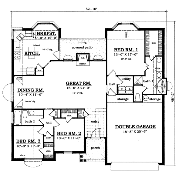 Floor Plan - Main Floor for Traditional House Plan #42-117 - 3 bed, 2 bath
