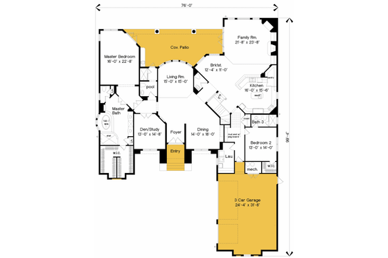 Floor Plan - Main Floor for Mediterranean House Plan #135-212 - 6 bed, 6.5 bath