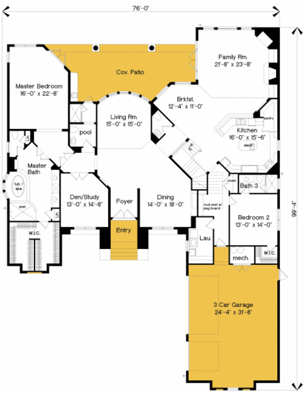 Mediterranean Floor Plan - Main Floor Plan #135-212