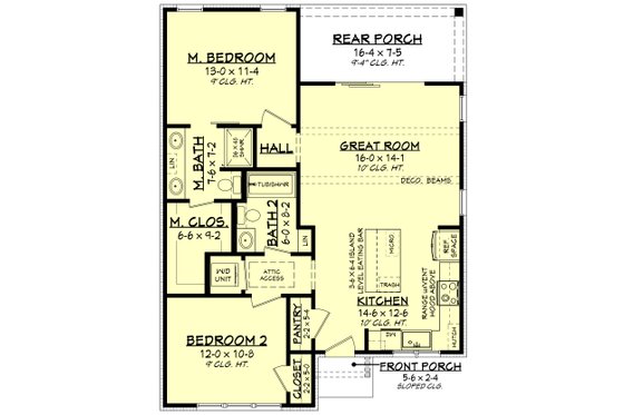 Floor Plan - Main Floor for Farmhouse House Plan #430-330 - 2 bed, 2 bath