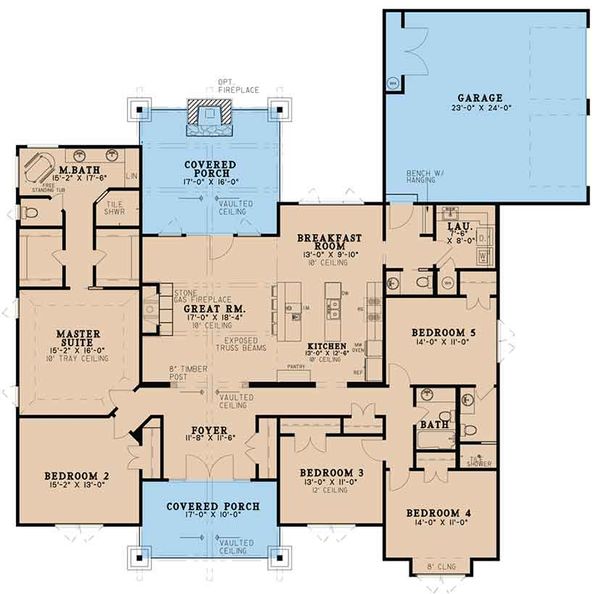 Ranch Style House  Plan  5  Beds 3 5  Baths 2513 Sq Ft Plan  
