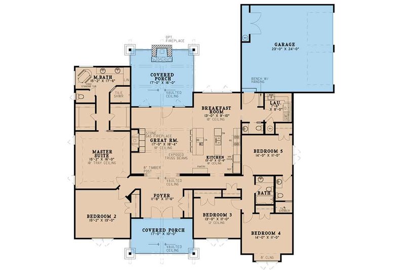 House Plan Design - Floor Plan - Main Floor for Ranch House Plan #17-3408 - 5 bed, 3 bath