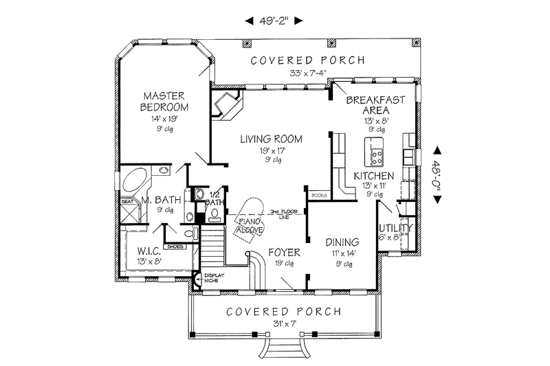 House Blueprint - Floor Plan - Main Floor for Country House Plan #968-19 - 3 bed, 2.5 bath