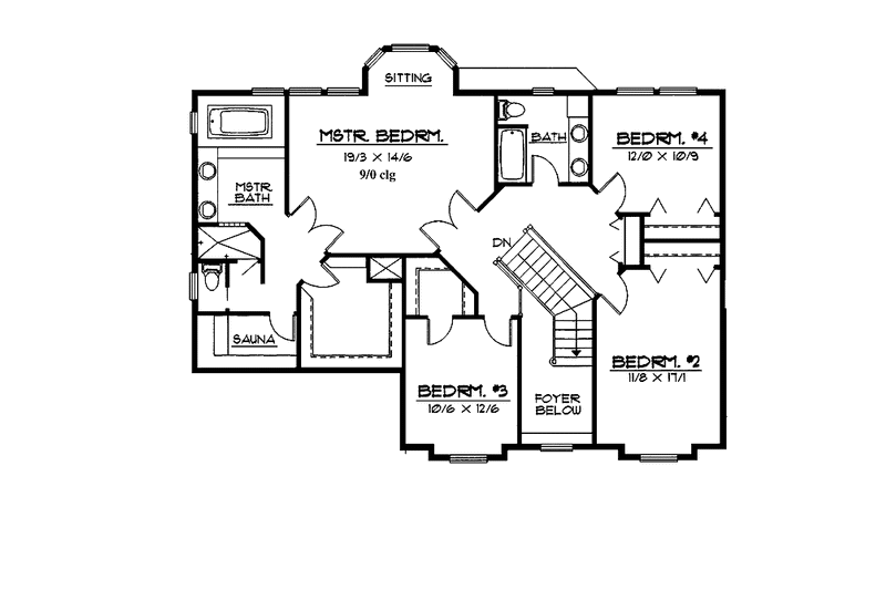 House Blueprint - Floor Plan - Upper Floor for Country House Plan #997-19 - 4 bed, 2.5 bath