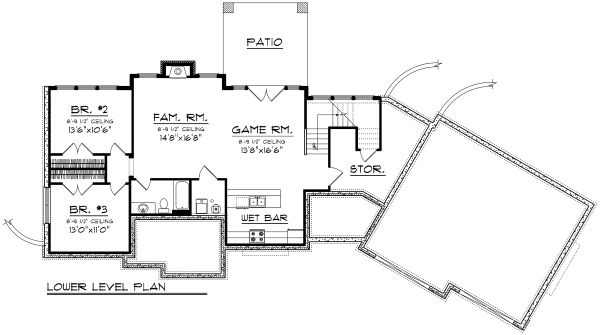 Architectural House Design - Ranch Floor Plan - Lower Floor Plan #70-1173