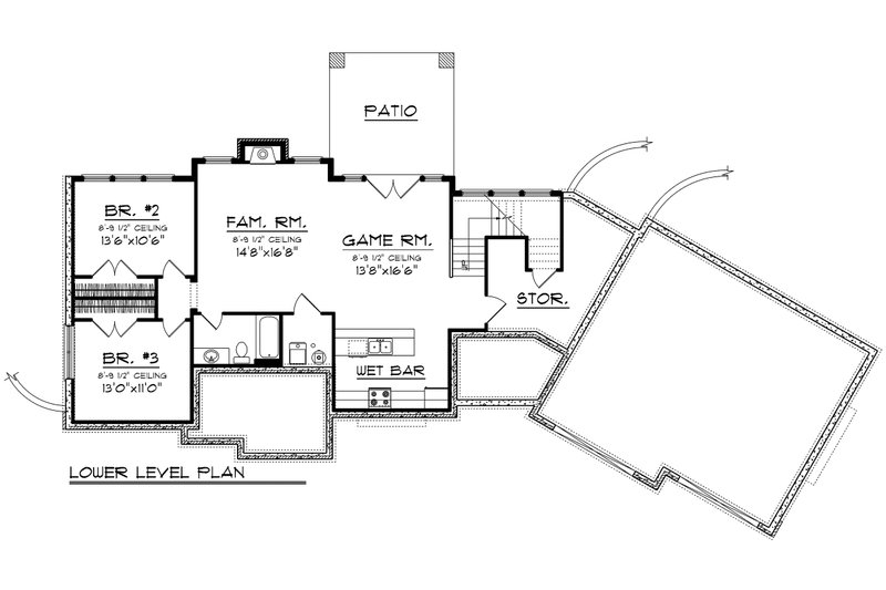 Architectural House Design - Floor Plan - Lower Floor for Ranch House Plan #70-1173 - 3 bed, 2 bath