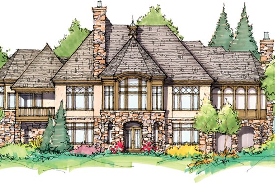 Exterior - Rear Elevation 1 for Tudor House Plan #929-947 - 4 bed, 4.5 bath