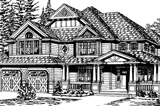 Exterior - Front Elevation 3 for Country House Plan #132-492 - 4 bed, 3.5 bath