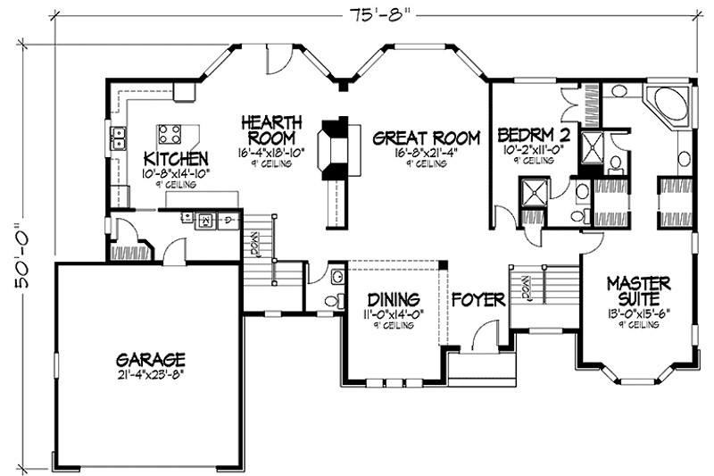 Architectural House Design - Floor Plan - Main Floor for Country House Plan #320-1045 - 2 bed, 2.5 bath