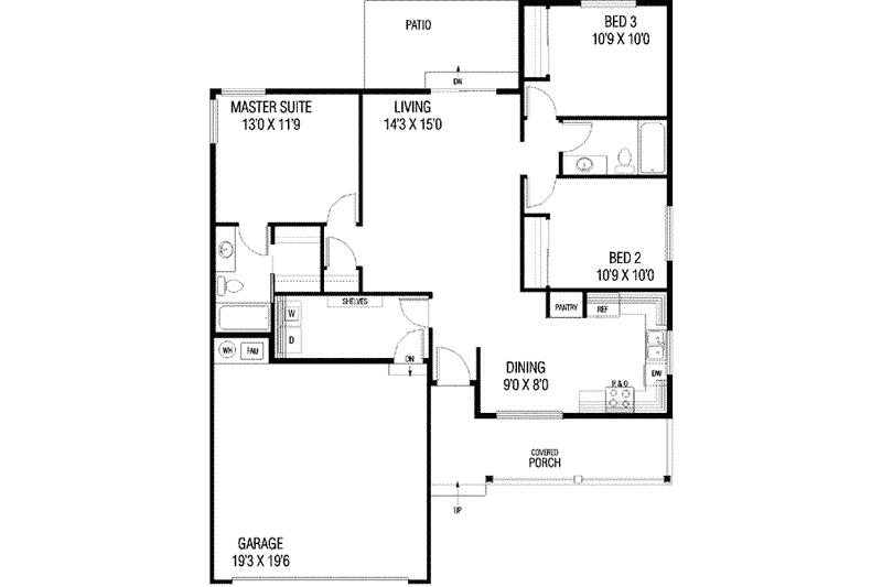 Dream House Plan - Floor Plan - Main Floor for Ranch House Plan #60-494 - 3 bed, 2 bath