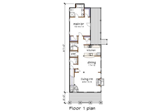 Floor Plan - Main Floor for Craftsman House Plan #79-274 - 4 bed, 3.5 bath