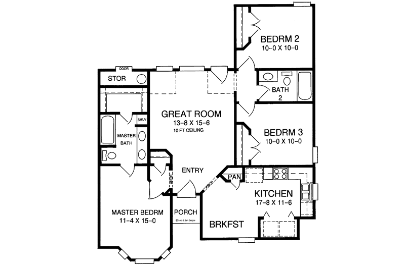 Dream House Plan - Floor Plan - Main Floor for Ranch House Plan #952-163 - 3 bed, 2 bath