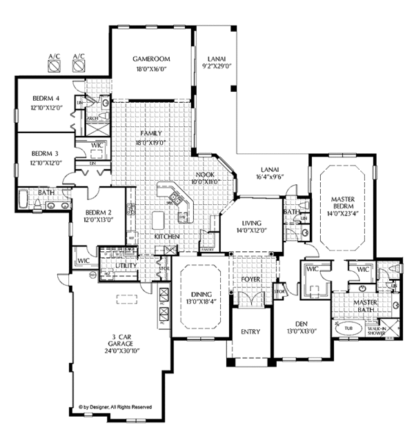 Architectural House Design - Mediterranean Floor Plan - Main Floor Plan #999-120