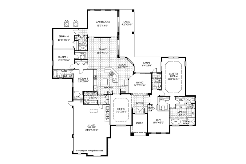 Dream House Plan - Floor Plan - Main Floor for Mediterranean House Plan #999-120 - 4 bed, 3.5 bath