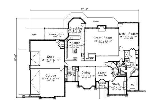 Floor Plan - Main Floor for European House Plan #52-229 - 3 bed, 3.5 bath