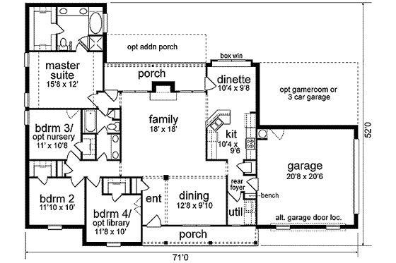 Floor Plan - Main Floor for Traditional House Plan #84-229 - 4 bed, 2 bath