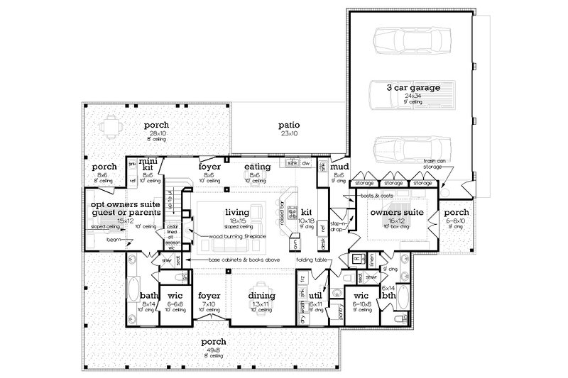 House Blueprint - Floor Plan - Main Floor for Farmhouse House Plan #45-627 - 4 bed, 3.5 bath