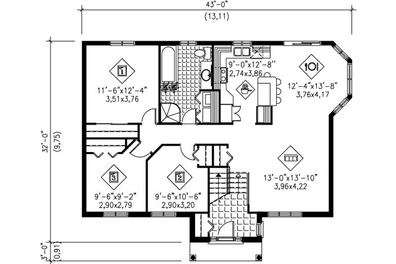 Dream House Plan - Floor Plan - Main Floor for Traditional House Plan #25-1040 - 3 bed, 1 bath