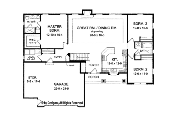 Floor Plan - Main Floor for Ranch House Plan #1010-100 - 3 bed, 2 bath