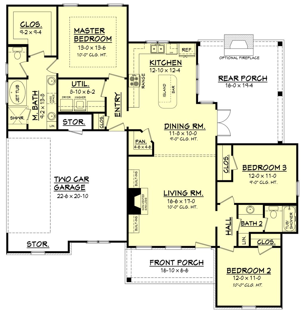 Ranch Style House  Plan  3 Beds 2 Baths 1600  Sq  Ft  Plan  