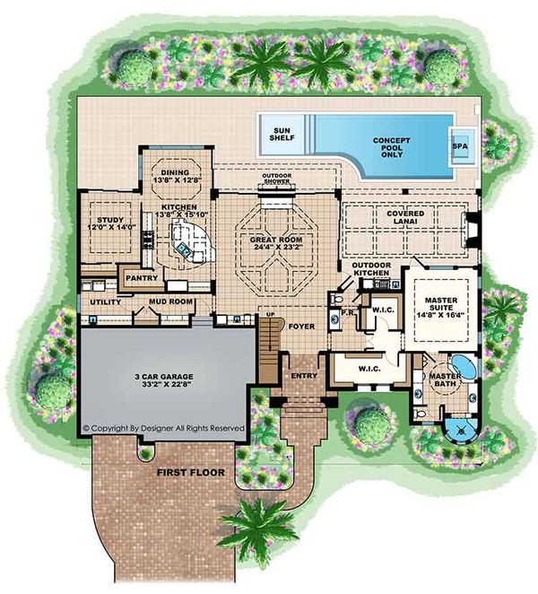 Architectural House Design - Mediterranean Floor Plan - Main Floor Plan #1017-169