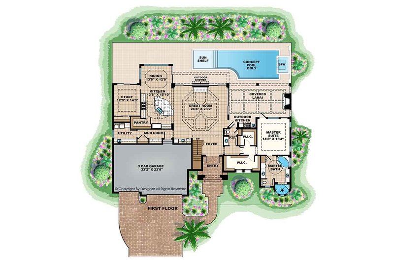 Dream House Plan - Floor Plan - Main Floor for Mediterranean House Plan #1017-169 - 4 bed, 4.5 bath