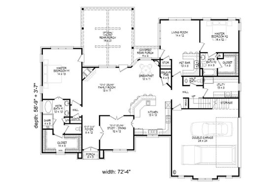 Floor Plan - Main Floor for European House Plan #932-5 - 4 bed, 3.5 bath