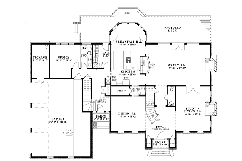 House Blueprint - Floor Plan - Main Floor for European House Plan #17-3276 - 4 bed, 4 bath