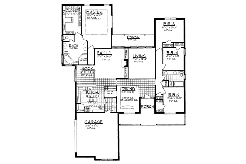 Dream House Plan - Floor Plan - Main Floor for Country House Plan #62-154 - 4 bed, 2 bath