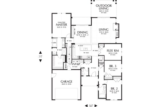 Floor Plan - Main Floor for Craftsman House Plan #48-662 - 4 bed, 2.5 bath