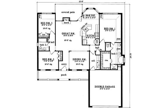 Floor Plan - Main Floor for Country House Plan #42-330 - 3 bed, 2 bath