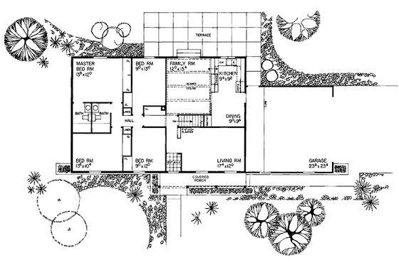 Floor Plan - Main Floor for Ranch House Plan #72-739 - 4 bed, 2 bath