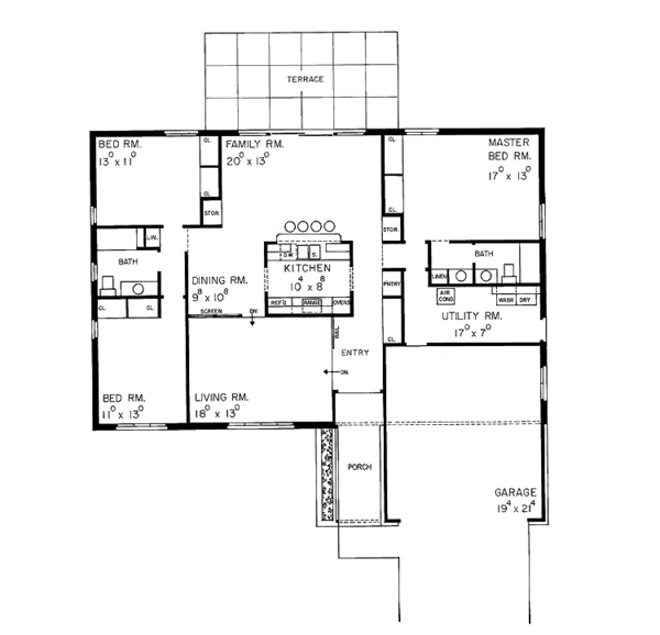 House Blueprint - Ranch Floor Plan - Main Floor Plan #72-617