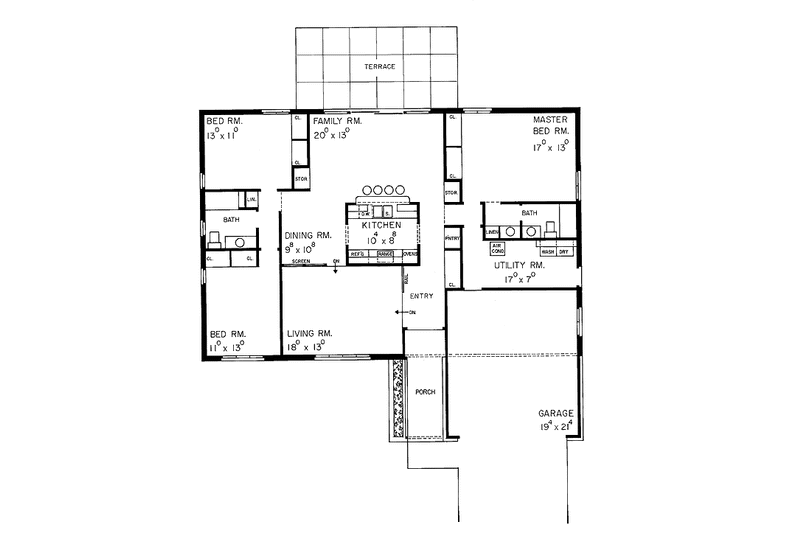 Dream House Plan - Floor Plan - Main Floor 1 for Ranch House Plan #72-617 - 3 bed, 2 bath