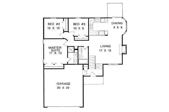 Floor Plan - Main Floor for Traditional House Plan #58-222 - 3 bed, 2 bath