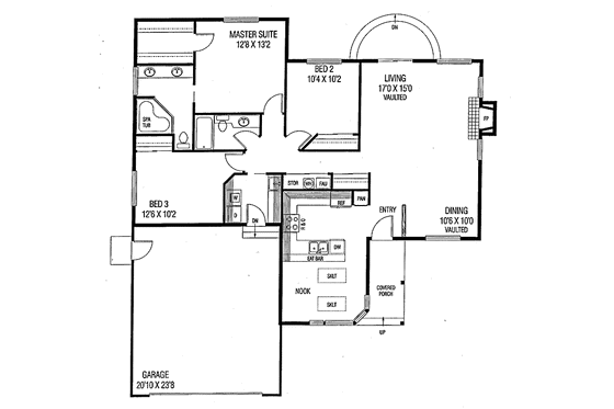 Floor Plan - Main Floor for Craftsman House Plan #60-726 - 3 bed, 2 bath