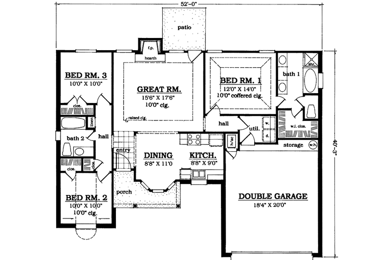 Dream House Plan - Floor Plan - Main Floor for Country House Plan #42-668 - 3 bed, 2 bath