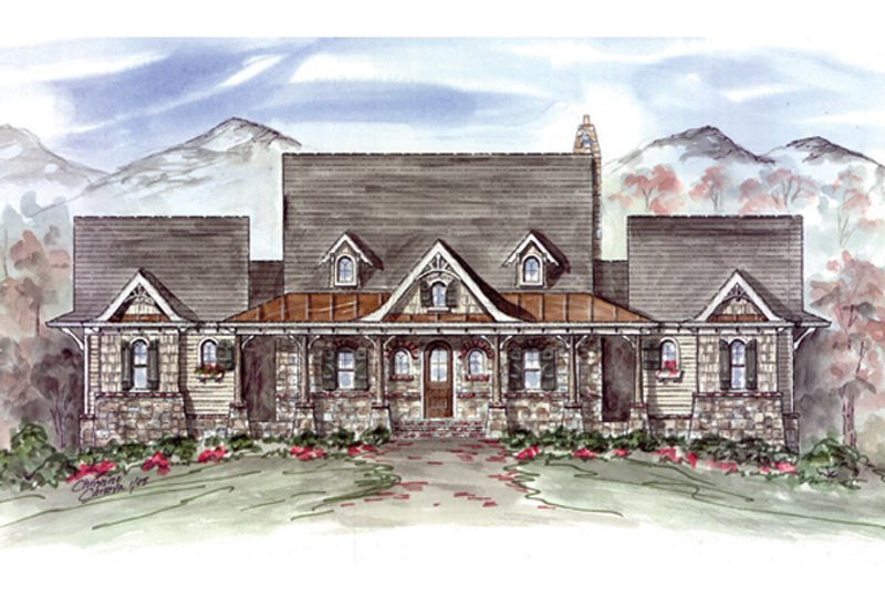 Architectural House Design - Exterior - Front Elevation 3 for Craftsman House Plan #54-372 - 2 bed, 2.5 bath