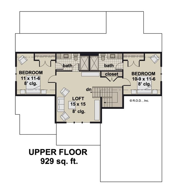 Traditional Floor Plan - Upper Floor Plan #51-1299