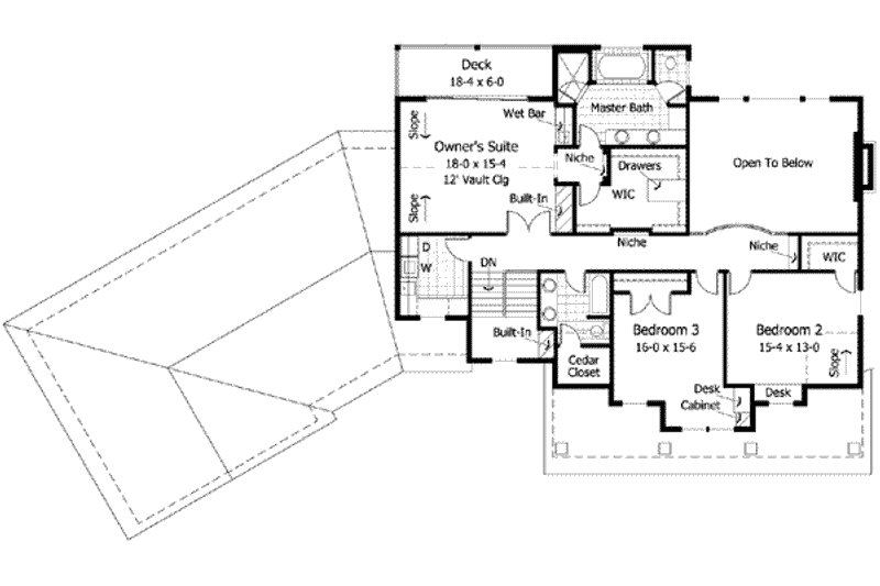 Home Plan - Country house plan with Craftsman details, upper floor plan