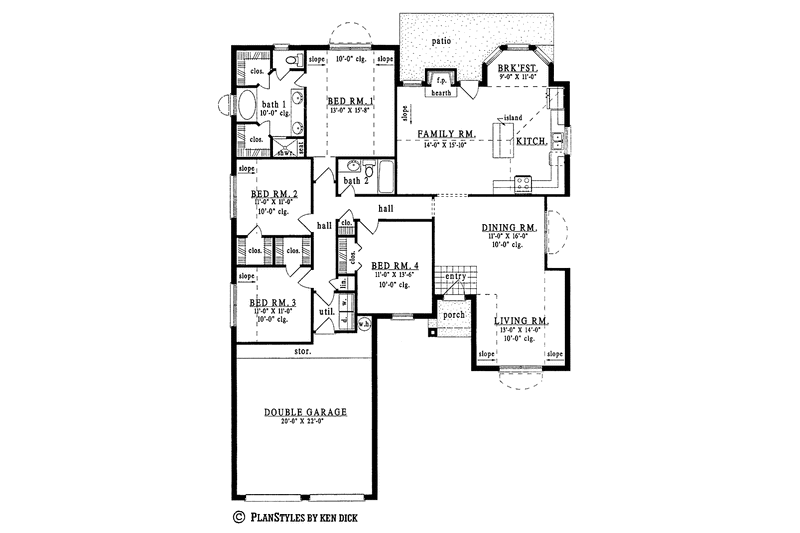 Home Plan - Floor Plan - Main Floor for European House Plan #42-444 - 4 bed, 2 bath